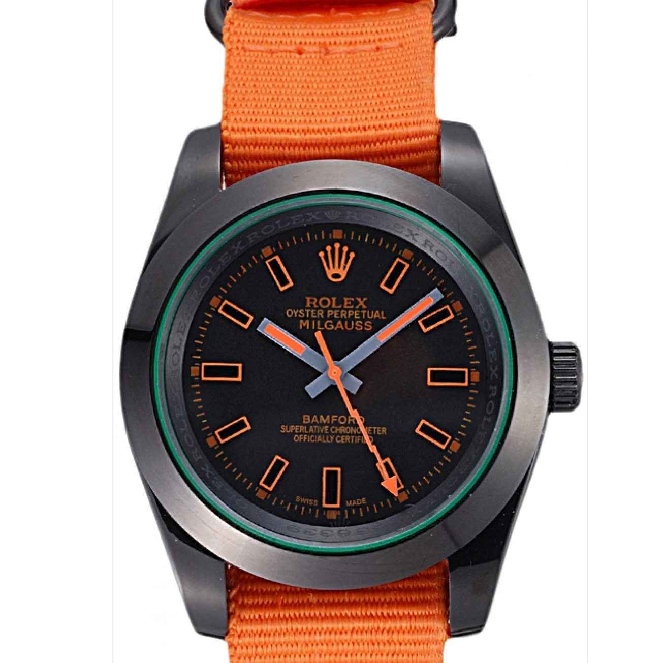 Rolex copies cheap 622003 Milgauss Rolex Strap Nylon Bamford Orange 0723
